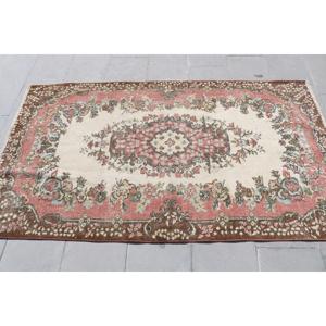 3.7x6.5 ft Vintage Rug, <b>Red</b> Abstract Turkish Rug <b>Wool</b> - Product Image 3