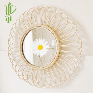 Luxury Antique Rattan Round Wall <b>Mirror</b> Modern Sunburst Frame Eco-Friendly Handmade Adjustable for Living Room Bedroom Entryway - Product Image 3