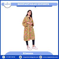 Kimono Casual Elegante de Verano para Mujer, Diseño Floral, Moderno, Personalizado, Hecho a Mano, con Tirantes Finos, de Algodón Puro de Secado Rápido