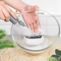 Brosse à Vaisselle Automatique Distributrice de Savon avec Manche Long, Éponge de Nettoyage, pour Cuisine et Lavage de Vaisselle