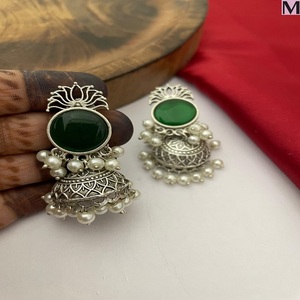 Brass Oxidised Jhumkas Earrings for Women Ethnic Contemporary Design Lightweight <b>Skin</b> Friendly Festive Wedding Daily Wear - Product Image 5
