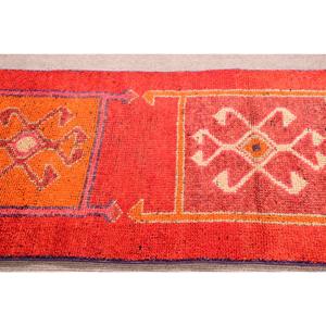 Vintage Turkish Herki Rug 2.8x10.3 ft, <b>Red</b> <b>Runner</b> Animal Print Wool Rug - Product Image 4