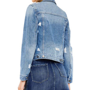 Chaquetas Cortas de Mezclilla Lavada Estilo Europeo y Americano, Chaqueta Azul Ajustada de Moda para Mujer, Borde Deshilachado, Agujeros Azules - Product Image 6