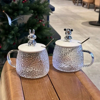 Verre résistant à la chaleur couvercle ours mignon et cuillère tasse cadeau tasse eau boisson café bureau maison tasse à thé