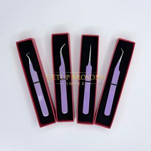Pinzas de Acero Inoxidable para Extensión de Pestañas, Punta de Fibra, Recubrimiento en Polvo Morado, Pinzas de Aislamiento, Herramienta Profesional para Extensión de Pestañas - Product Image 1