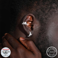 Boucles d'oreilles clous en argent sterling certifié, serties d'une rangée de moissanite taille brillant, pour femmes et hommes, style hip-hop, cadeau original pour rappeur