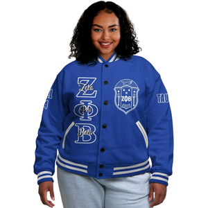 Zeta Phi Beta 1920 Sorority Blue White Varsity Letterman Jacket ZPB Greek Life Chenille Patch Founders Day Coat - Product Image 1