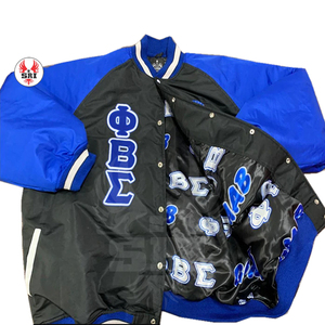 Veste bomber en satin de soie brodée avec lettres grecques et blason de la fraternité grecque Phi Beta Sigma, personnalisée - Product Image 3