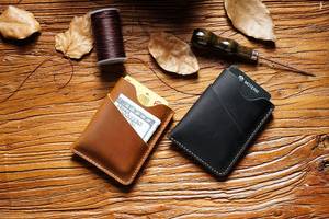 ที่ใส่บัตรหนังแท้ทำด้วยมือมีขอบไหม้กระเป๋าสตางค์แบบบางทนทานสำหรับมืออาชีพ HLC-0188 - Product Image 4