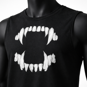 Camiseta sin mangas para hombre con gráfico de dientes de vampiro, camiseta muscular negra estilo streetwear, chaleco de algodón gótico punk de verano con estampado personalizado - Product Image 5