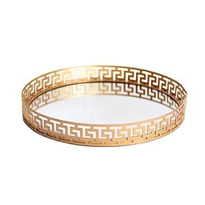 Plateau décoratif rond de luxe doré avec miroir, en métal découpé, organisateur de maquillage pour coiffeuse, plateau de service pour table basse, centre de table de mariage - Product Image 6