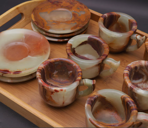 Ensemble de 6 tasses à café et soucoupes en onyx vert marbré élégant, fait à la main, en marbre naturel, ensemble de tasses à thé - Product Image 3