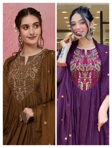 Elegante pantalón Kurti Dupatta para mujer, conjunto con bordado, elegante traje étnico de 3 piezas para fiesta, ropa festiva e informal - Product Image 3