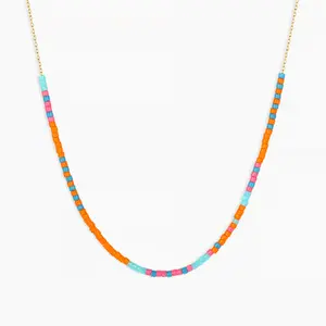 Wholesale Custom Boho Colored Glass Beads Adjustable Chain Stripe Necklace For Ladies