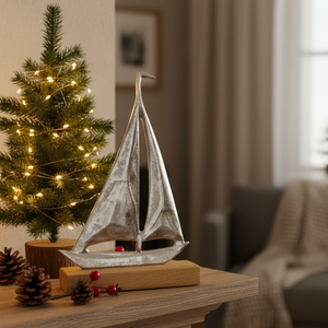 Ornement de bateau à voile en métal et bois artisanal |   Décoration de Noël pour la maison, design tendance, haute qualité, objet de décoration - Product Image 6