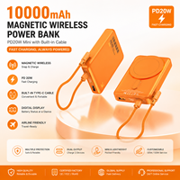 Mini Power Bank PD 20W avec câble magnétique Type-C, charge sans fil, 10000 mAh, avec écran numérique, alimentation mobile personnalisable