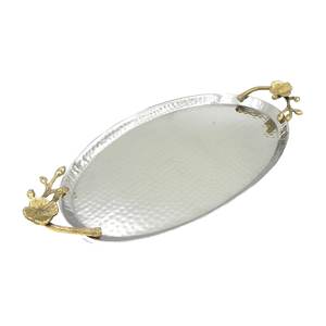 Nouveau plateau de service alimentaire attrayant et grand avec poignée ronde en métal doré à motifs floraux, parfait pour servir des collations, des desserts, des bonbons et des boissons - Product Image 1