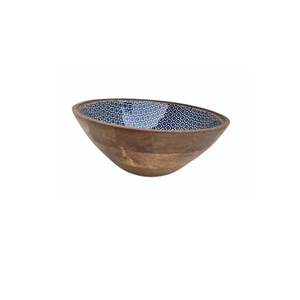 Tazón de servicio de madera tallada con revestimiento de esmalte para el hogar a precio económico, tazón de madera de diseño clásico para venta al por mayor - Product Image 5