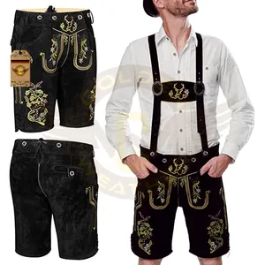 Golden Manufacturer Lederhosen Men Bayern Munech Real Leather Bavarian Lederhosen for Men Black Munchen Bavaria Trachten Pants