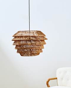 Intricate <b>Rattan</b> Layered Lampshade Handwoven Wicker <b>Pendant</b> Shade Multi Tier Design Statement Hanging <b>Light</b> For Home And Cafe - Product Image 5