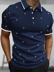 100% algodón lienzo antiarrugas verano de los hombres para Polo manga corta ancla estampado Casual/Commuter camiseta - Product Image 3