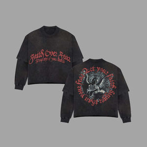 Top Quality Street Wear Graphic Boxy Waffle Hip Hop High Quality for <b>Men</b> Double Layer Oversized <b>Long</b> Sleeve <b>Tshirt</b> - Product Image 3