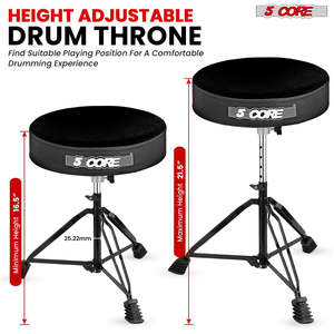 5 Core <b>Drum</b> Throne 3 Thick Padded Guitar Stool 200Lb Capacity Velvet Top Adjustable Drummer Chair - Product Image 3