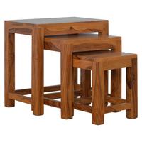 Ensemble de 3 tables basses industrielles, rustiques et empilables en bois, avec table d'appoint pour le salon, table de canapé d'Inde