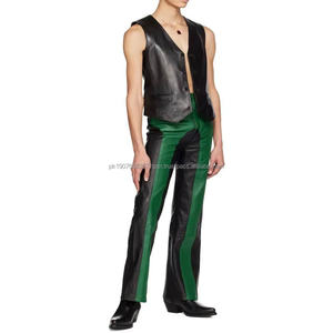 Pantalon en cuir à jambes droites avec blocs de couleur OEM pour hommes - Product Image 1