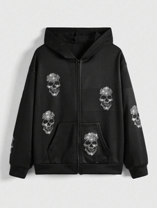 Venta al por mayor Premium Men's Hoodie Custom Made Streetwear Rhinestone Oversized Cotton Blend Heavyweight Zip Faded Boxy Fit Winter - Product Image 2