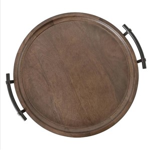 Plateau de service rond tournant fini en bois naturel pour décor de cuisine et utilisation de table à manger - Product Image 5