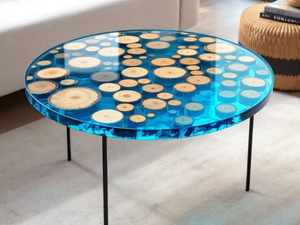 Mesa de Comedor de Arte de Madera de Acacia y Resina Hecha a Mano, Moderna y de Lujo, Impermeable, para Sala de Estar, Bodas, Jubilación, Condolencias, Diwali - Product Image 2