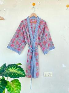 Kimono indio hecho a mano de algodón 100% para mujer, estampado Floral, ropa de dormir informal para la playa, envoltura de Bikini de invierno para verano y otoño ODM - Product Image 6