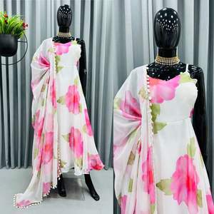 Vente chaude Style indien traditionnel Georgette Anarkali longue robe avec Designer Dupatta pour les femmes fête porter magnifique costume - Product Image 2