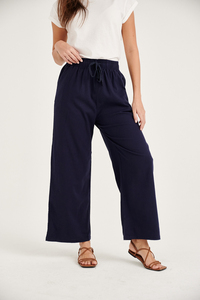 2023 femmes meilleure qualité respirant décontracté coton lin haut pantalon élastique couleur unie jambe large mi plat Design pour l'été - Product Image 3