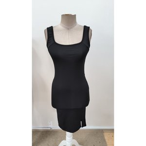 Vestido corto de mujer sin mangas con cuello cuadrado y abertura, 35005 - Negro - Product Image 6