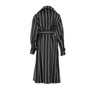 เสื้อโค้ทตัวนอกแขนยาวสำหรับผู้หญิงเสื้อโค้ทผ้าฝ้าย100% พิมพ์ลายลายเส้นสีขาวดำใส่สบายปรับแต่งได้ทุกฤดู - Product Image 2