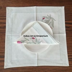 Vente en gros de sets de table en coton imprimé en bloc avec serviettes Lot de 6 sets de table avec 6 serviettes Jaipuri Tapis faits à la main avec serviette - Product Image 3