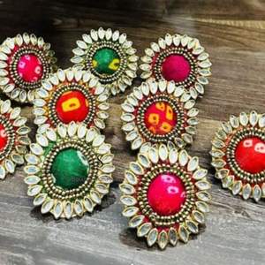 New Arrival 2024 Brass Kundan Multicolor <b>Rings</b> <b>Adjustable</b> <b>Ring</b> With Bandhani Print Beautiful Gemstone Work <b>Rings</b> Jewellery 's - Product Image 2