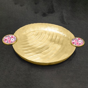 Modern Aluminium Copper Plated Luxury Wedding Decorative Rectangle Shape 2pcs Serving <b>Trays</b> <b>Enamel</b> Printed Handles Customized - Product Image 6
