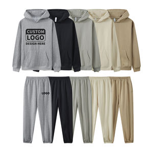 Dos piezas deporte gimnasio algodón pulóver Joggers pantalones de chándal liso de gran tamaño de los hombres sudaderas con capucha conjunto de chándales - Product Image 2