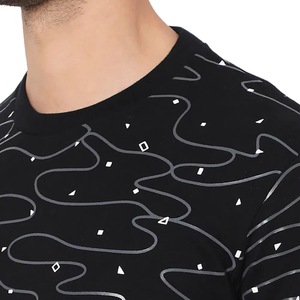 Men's <b>Black</b> Crew Neck Pullover <b>Sweatshirt</b> With White Abstract Print Regular Fit Knitted Cotton Casual Autumn Wear - Product Image 2