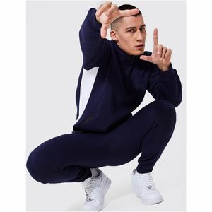 Survêtements d'hiver 100% coton pour hommes, pantalons évasés et sweat à capuche zippé, ensembles imprimés pour la course à pied et l'entraînement des adultes - Product Image 3