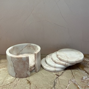 Sous-verres de forme ronde en marbre blanc moderne Offre Spéciale tapis de tasse à café en pierre en gros - Product Image 4