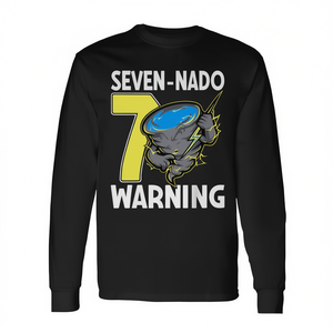 Maglietta a maniche lunghe per festa di 7° compleanno con design promozionale a tema tornado e tempesta (Nado Warning Tornado Storm Design) - Product Image 2