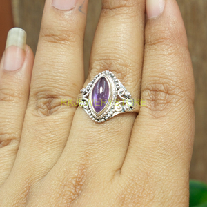 Natural Purple <b>Amethyst</b> Teardrop Gemstone 925 Sterling Silver Handmade Filigree Design <b>Ring</b> for Women - Product Image 2
