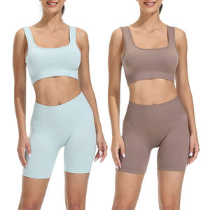 Ensemble de vêtements de sport pour femmes, 5 pièces, sans couture, solide, pour la gym, le yoga, le fitness, haut court à manches longues, soutien-gorge de sport et short de cycliste - Product Image 2