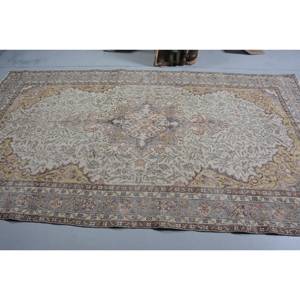Tapis Turc Vintage Beige Marron 5.4 X 9.5ft Laine Tissage Plat avec Motif Patchwork pour Décorations de Salon - Product Image 3
