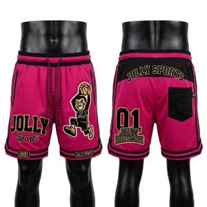 <b>Mens</b> basketball <b>shorts</b> polyester mesh fabric pink black contrast panels custom embroidery <b>patch</b> print basket ball <b>short</b> <b>men</b> - Product Image 2