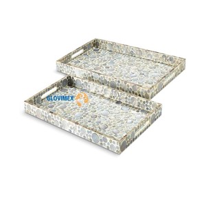 Meilleur choix de nacre design plateaux de rangement pour service ensemble de plateaux de table pour service naturel conception personnalisée organisateur de plateaux de cuisine - Product Image 1